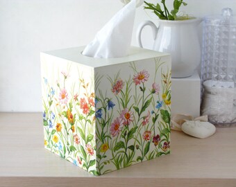 Couvercle de boîte à mouchoirs Porte-boîte à mouchoirs en papier floral Boîte à mouchoirs en bois Boîte à mouchoirs de découpage Couvercle de boîte à mouchoirs cubique
