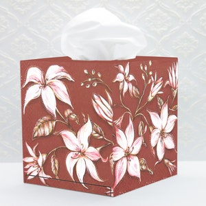 Tissue box cover Red tissue box Tissue holder Floral tissue box Cube tissue box