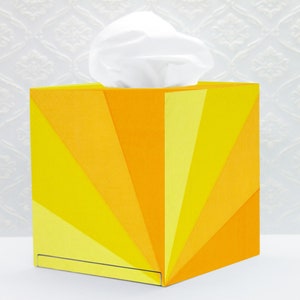 Tissue box cover, Tissue holder, Yellow tissue box, Geometric shape tissue box, Decorated tissue box