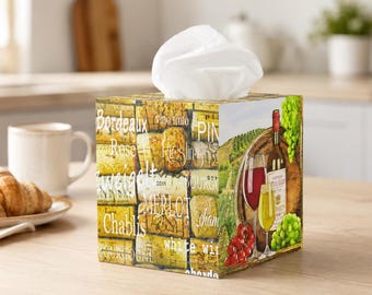 Tissue box cover - Wine lover gift - Wooden tissue box holder - Cube tissue box - Kitchen tissue box