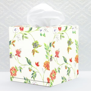 Tissue Box Cover, Floral Tissue Holder, Wooden Tissue Box, Square Tissue Box, Decoupage Tissue Cover Box