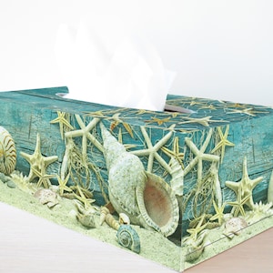 Tissue box cover - Coastal tissue box - Rectangular tissue box cover - Wooden tissue box - Tissue box holder - Nautical tissue box