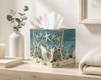 Coastal Tissue Box Cover: Nautical Beach Decor