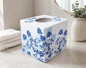Tissue box cover blue Something blue Square tissue box Decorated wooden tissue box Box with pearls Rectangular tissue box