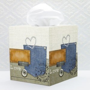 Tissue box cover Tissue holder Minimalist decor Housewarming gift Decoupage box Square tissue box
