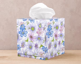 Tissue Box Cover with lid Floral Box Cube Tissue Box holder Decoupage Tissue Box
