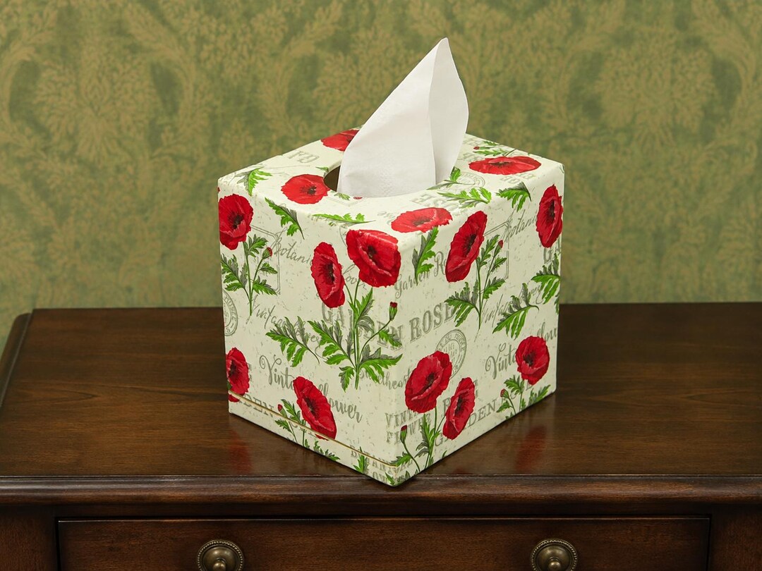 Poppy Tissue Box Cover, Decoupage Wooden Decor (square or Rectangular ...