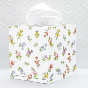 Tissue box cover, Floral tissue box, Decorated tissue box, Tissue holder, Wood tissue box, Square tissue box