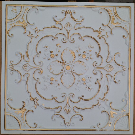 Pl19 Faux Tin White Gold Ceiling Tile 3d Embossed Photography Background Panels Boards 10tiles Lot