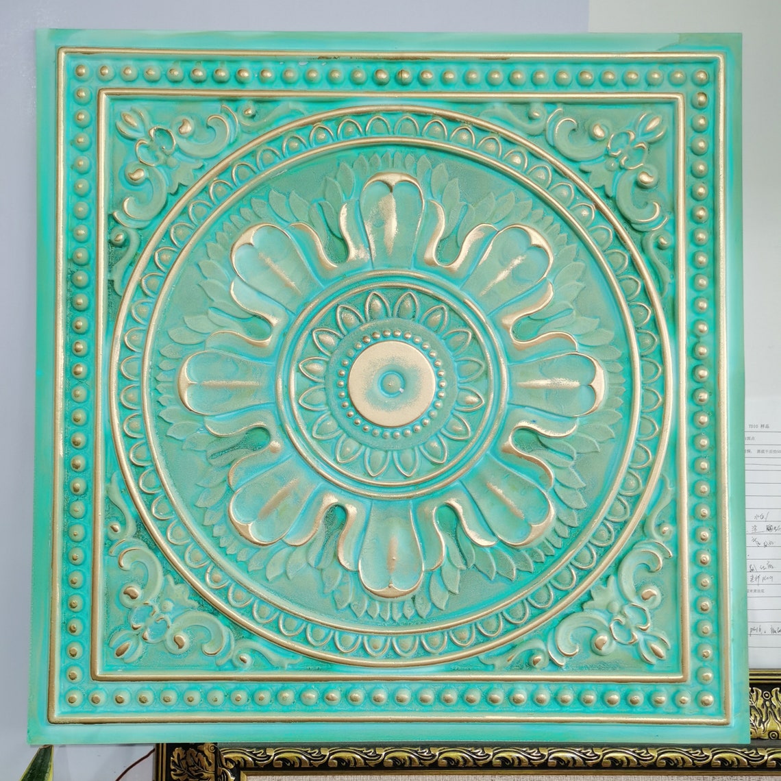 PL17 Faux Tin 3D Embossed Ceiling Tile Green Gold Interior Etsy Canada