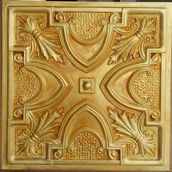 Drop In Ceiling Tiles 2x2 Faux Tin Finished Golden Color Pl11 Etsy