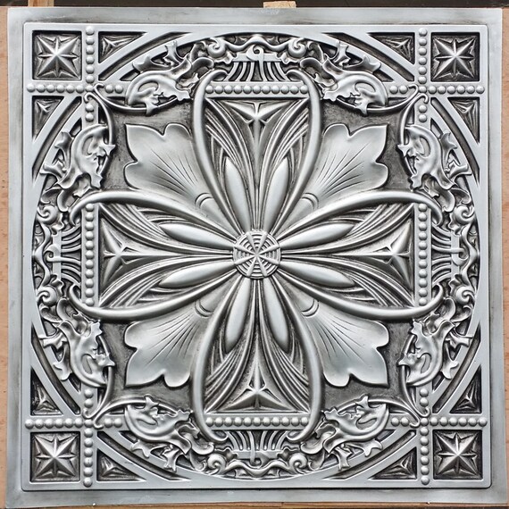 Pl10 Faux Tin Finished Antique Silver 3d Embossed 2x2 Ceiling Tiles Interior Wall Panel Store Cafe Pub Decor Ceiling Panels 10tiles Lot
