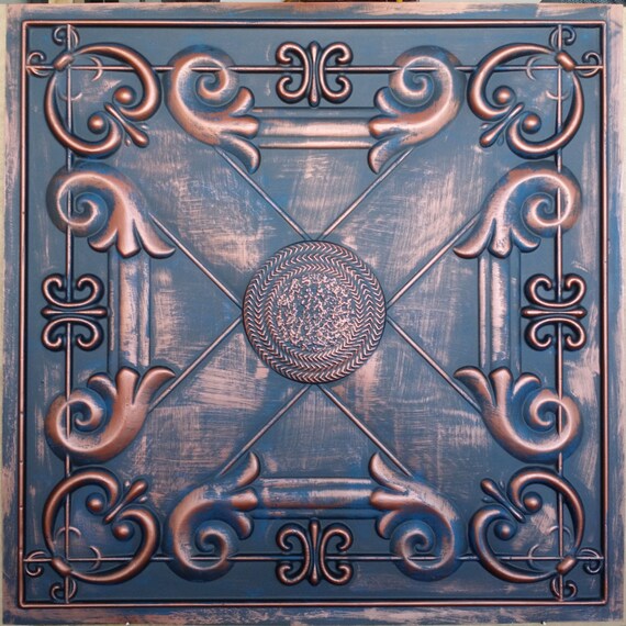 Pl22 Faux Tin Sculpture Ceiling Tiles Aged Red Copper Etsy
