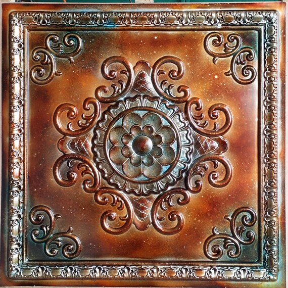 Pl08 Faux Tin Metalized Ancient Copper Patina Ceiling Tiles 3d Embossed Photography Background Panels Boards 10tiles Lot