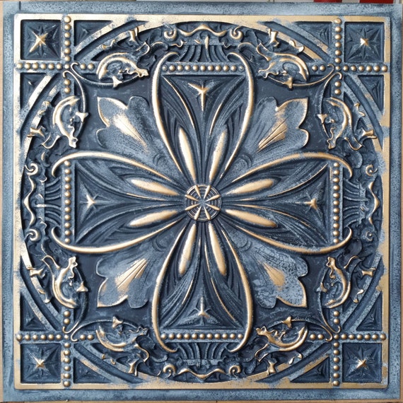 Pl10 Faux Paint Metallized Gold Ceiling Tiles Restaurant Store Cafe Pub Decor Wall Panels 10tiles Lot