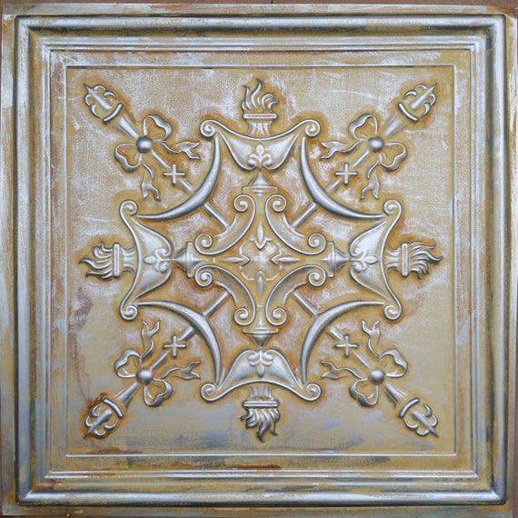 Ceiling Tiles Faux Tin Aged Yellow Silver Color Pl07 Etsy
