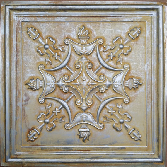 Ceiling Tiles Faux Tin Aged Yellow Silver Color Pl07 Etsy