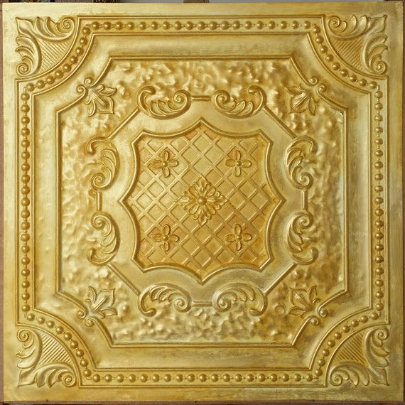 Suspended Ceiling Tiles 2x2 Faux Tin Finished Golden Color Pl04 10tiles Lot