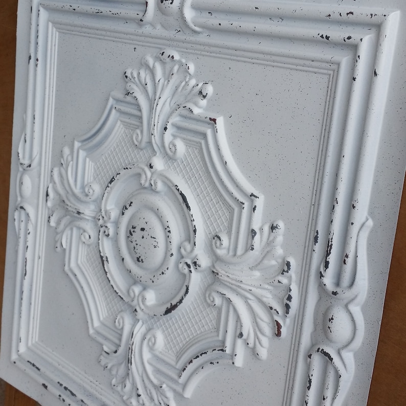 Ceiling Tile Faux Tin Painted Distress Crack White Copper PL38 Etsy