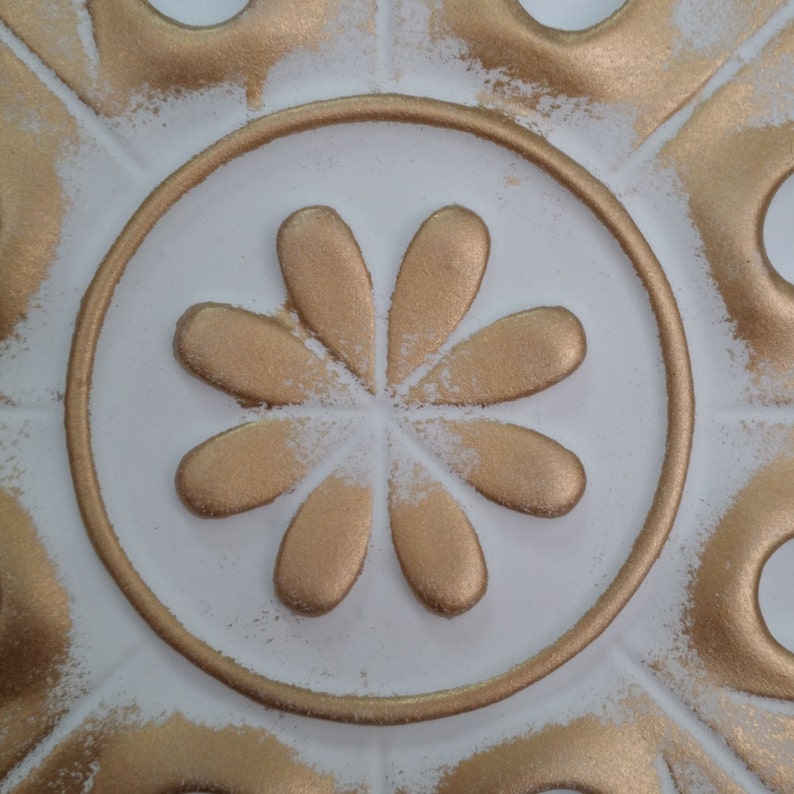 PL18 Faux Tin 3D Embossed Ceiling Tile White Gold Interior Etsy