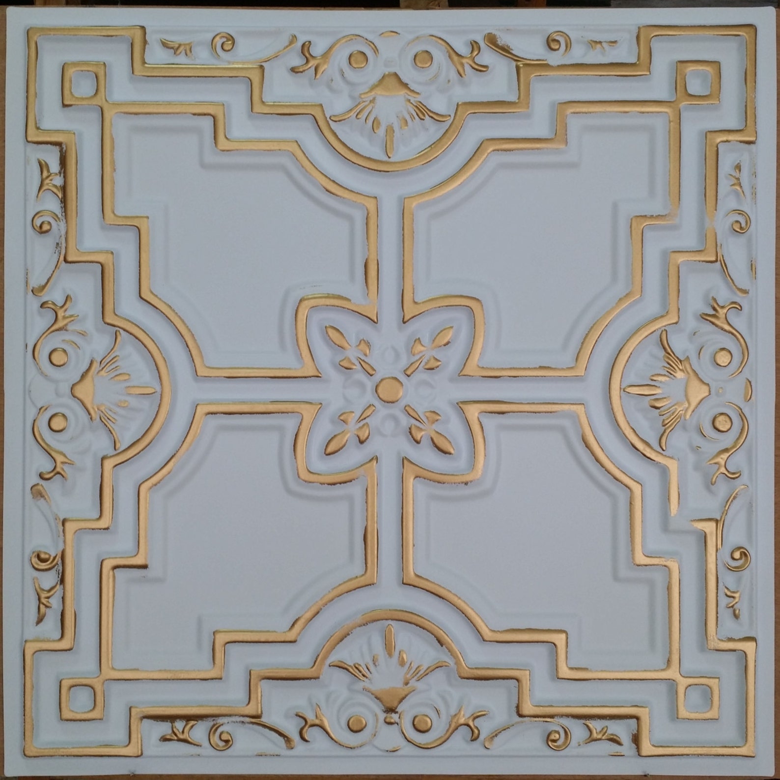 PL16 Faux Tin 3D Relief Ceiling Tiles White Gold Interior Etsy