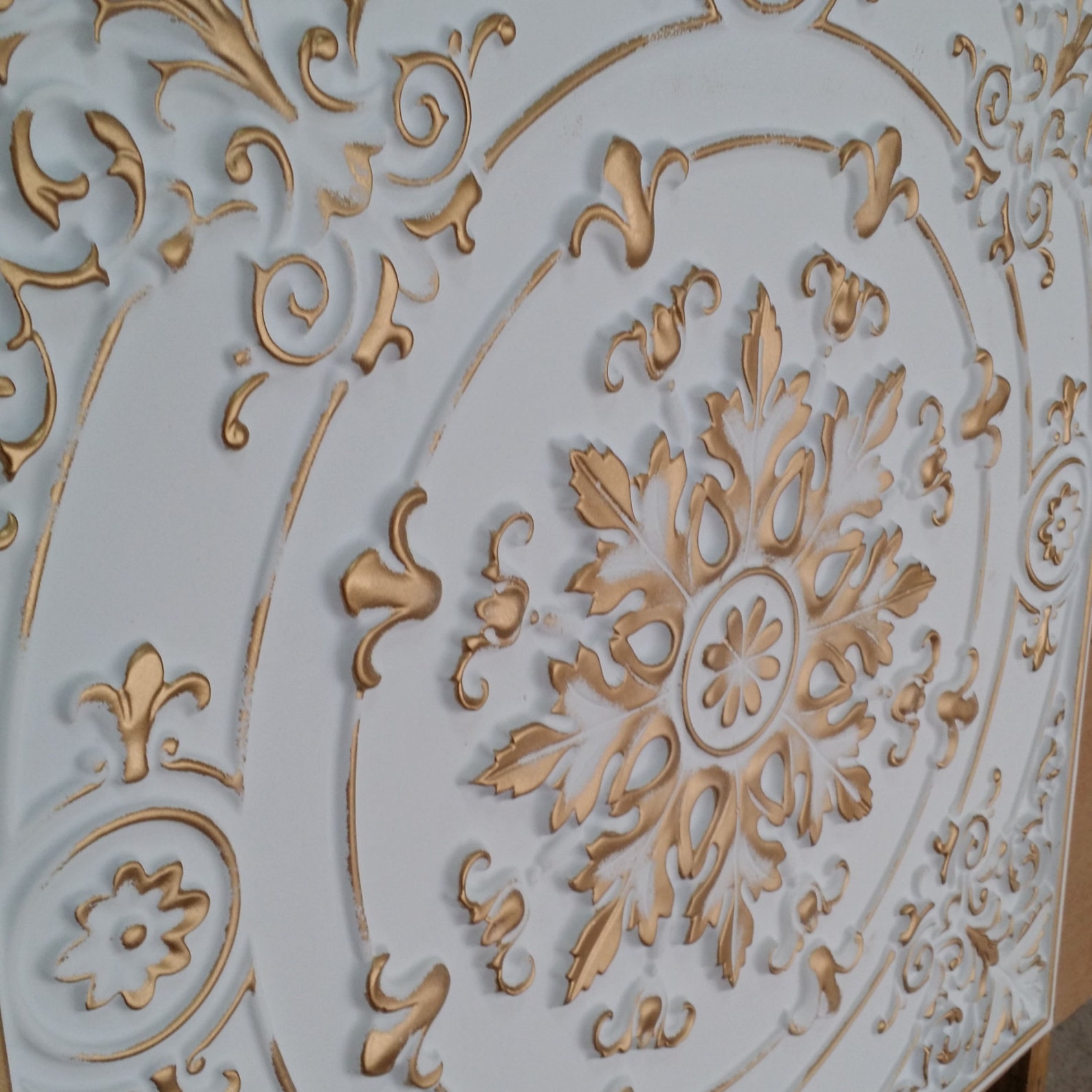 PL18 Faux Tin 3D Embossed Ceiling Tile White Gold Interior Etsy Australia