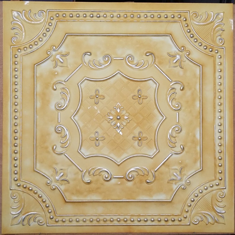Ceiling Tiles Faux Painted Old Yellow Gold Color Pl04 10pcs Lot