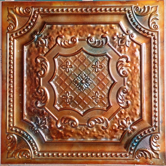Pl04 Faux Tin Metalline Ancient Copper Patina Ceiling Tiles 3d Embossed Photography Background Panels Boards 10tiles Lot