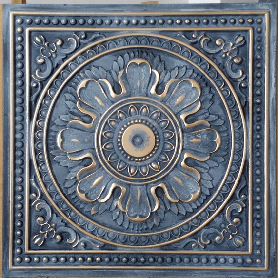 Ceiling Tile Faux Tin Smoked Gold Decor Wall Panel Pl17 Etsy