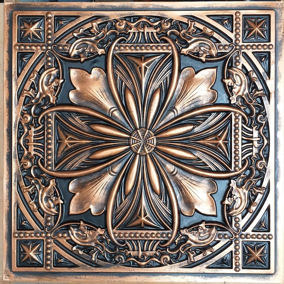 Tin Ceiling Tile Arckaic Copper Faux Painted 3d Embossed Pub Club Cafe Bar Wall Panels Pl10 10tiles Lot