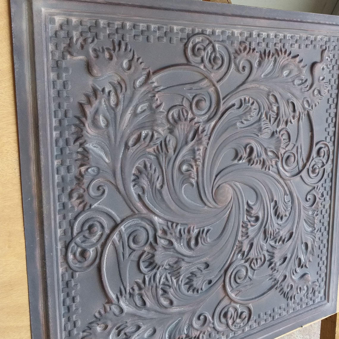 Vintage Tin Ceiling Tiles Old Wood Gray Restaurant Decor Etsy