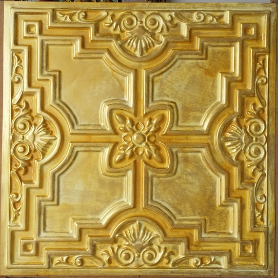 Drop In Ceiling Tiles 24x24 Faux Tin Finished Golden Color Pl16 10tiles Lot