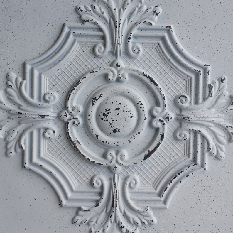 Ceiling Tile Faux Tin Painted Distress Crack White Copper PL38 Etsy