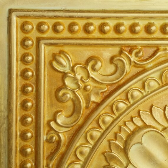 Plastic Ceiling Tiles 24x24 Faux Tin Finished Golden Color Pl17 10tiles Lot