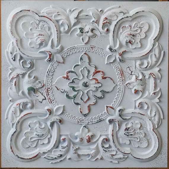 Ceiling Tile Faux Tin Finished Distressed Crack Color Pl30 Etsy