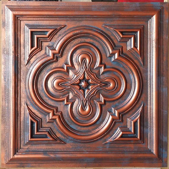 Ceiling Tile Faux Tin Rustic Copper Art Wall Panel Pl36 10tiles Lot