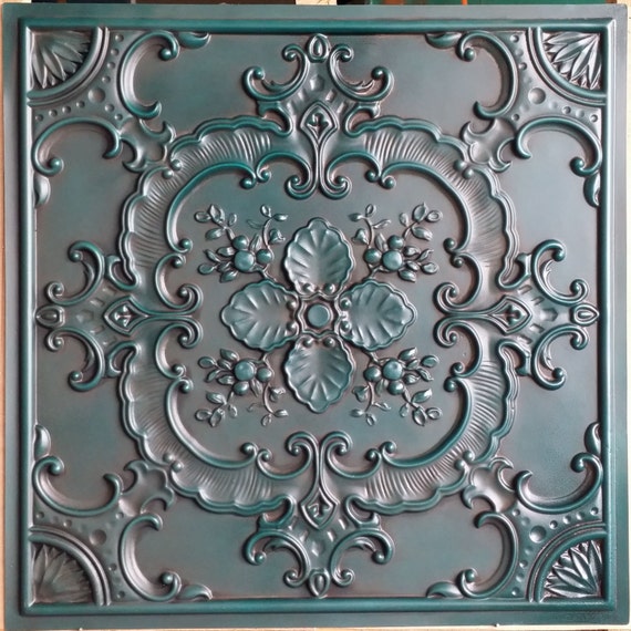 Pl19 Faux Tin Antique Cyan Ceiling Tile 3d Embossed Photography Background Panels Boards 10tiles Lot