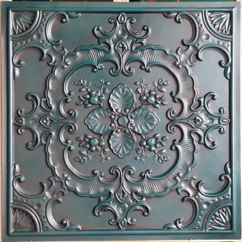 Shops PL19 faux tin antique cyan ceiling tile 3D embossed Photography Background panels boards 10tiles/lot
