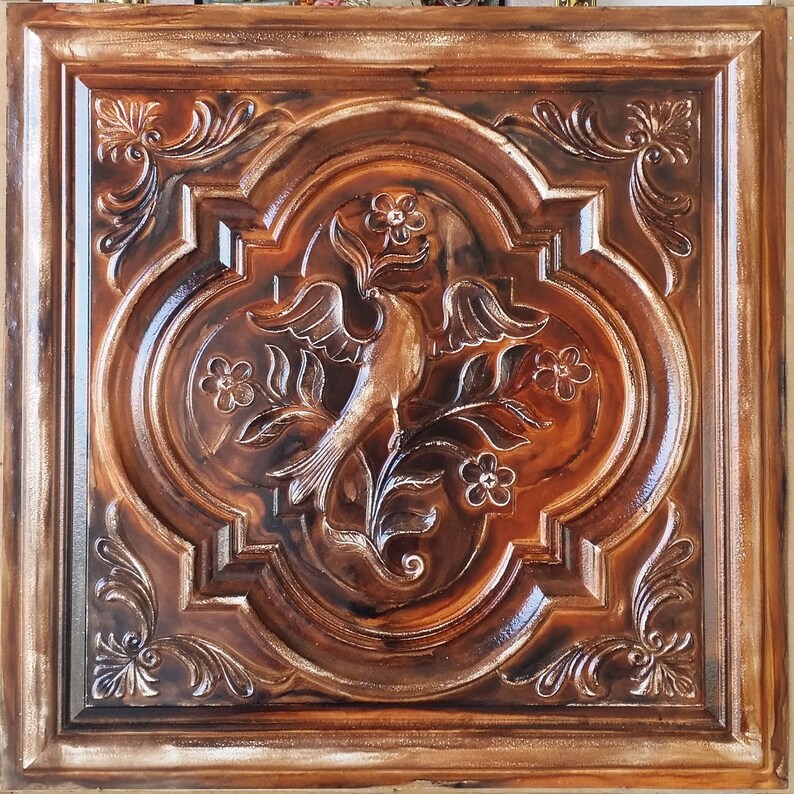 Drop In Tile Faux Tin Oil Paint Wood Restaurant Wall Panel Etsy