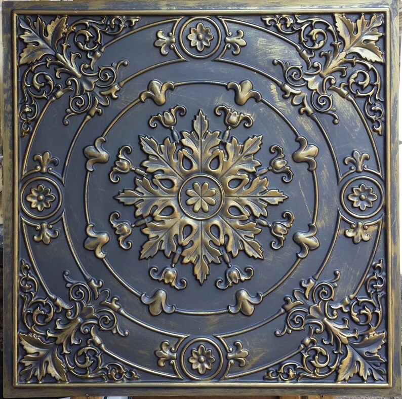 PL18 Faux Finished Aged 3D Embossed Ceiling Tiles Ancient Gold Etsy