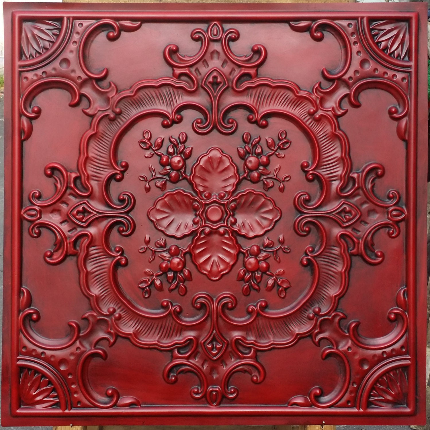 PL19 faux tin finishes artistic style antique red ceiling