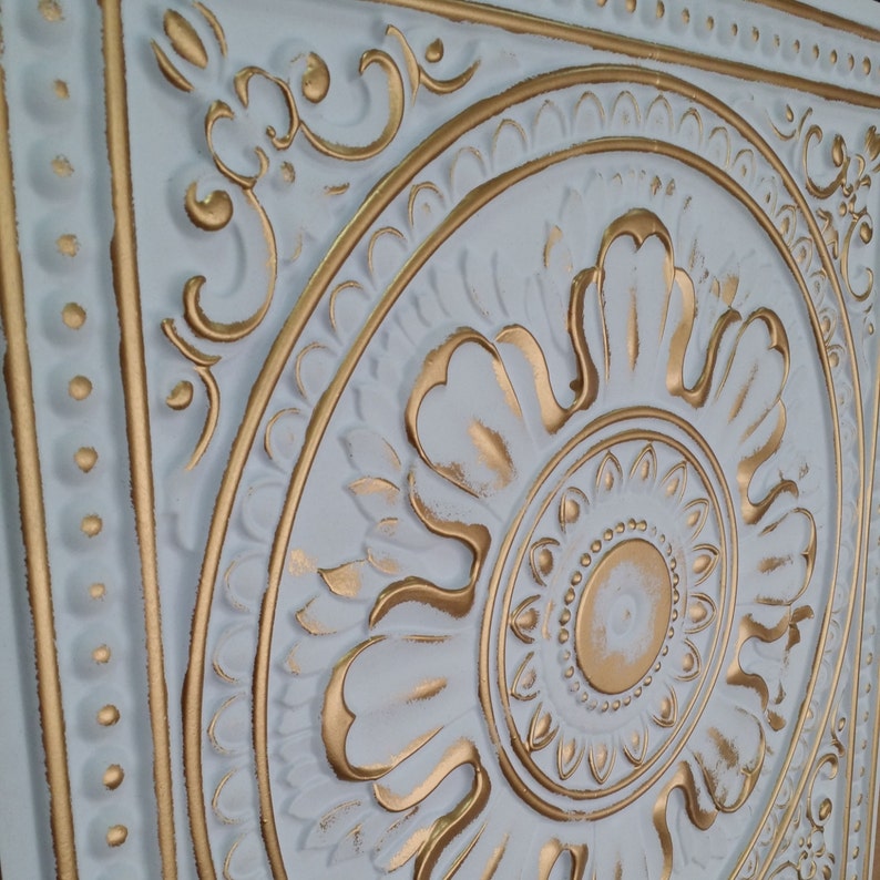 PL17 Faux Tin 3D Embossed Ceiling Tile White Gold Interior Etsy