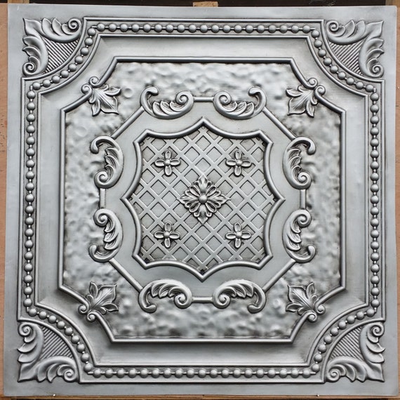 Pl04 Faux Tin Finished Antique Silver 3d Embossed Ceiling Tiles Interior Wall Panel Store Cafe Pub Decor Ceiling Panels 10tiles Lot