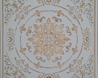 PL18 Faux tin 3D embossed ceiling tile white gold Interior wall panel store cafe pub decor ceiling panels 10tiles/lot