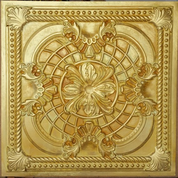 Plastic Ceiling Tiles 24x24 Faux Tin Finished Golden Color Pl31 10tiles Lot
