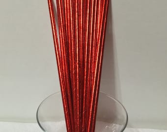 24 Red Metallic Foil Paper Party Straws. Cake Pop Straws. Drinking Straws. Party Supplies. Dessert Table. Baking Supplies