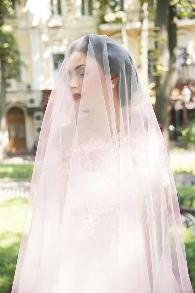 Pink Wedding Veil Peach Wedding Veil Light Pink Drop Veil Etsy