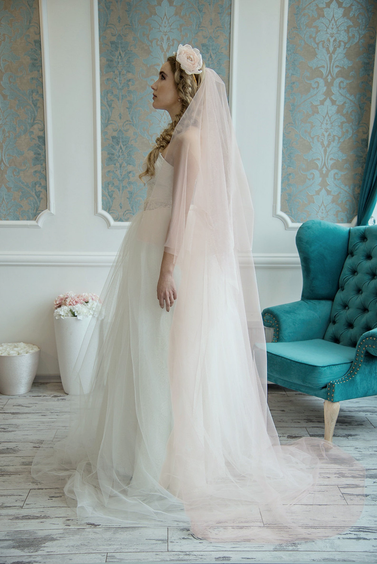 Majesty Elizabeth Blush wedding veil Wedding veilbridal Etsy