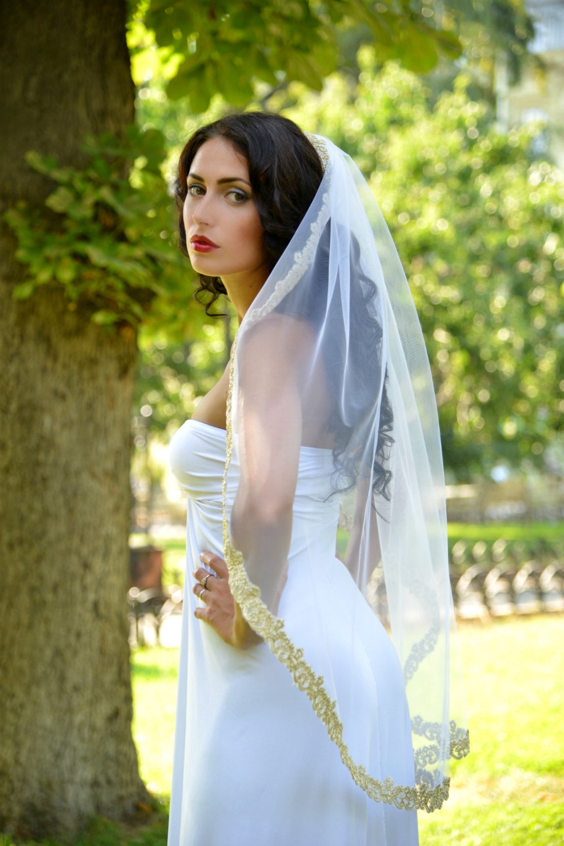 Wedding veil gold bridal veil gold lace veil gold bridal Etsy