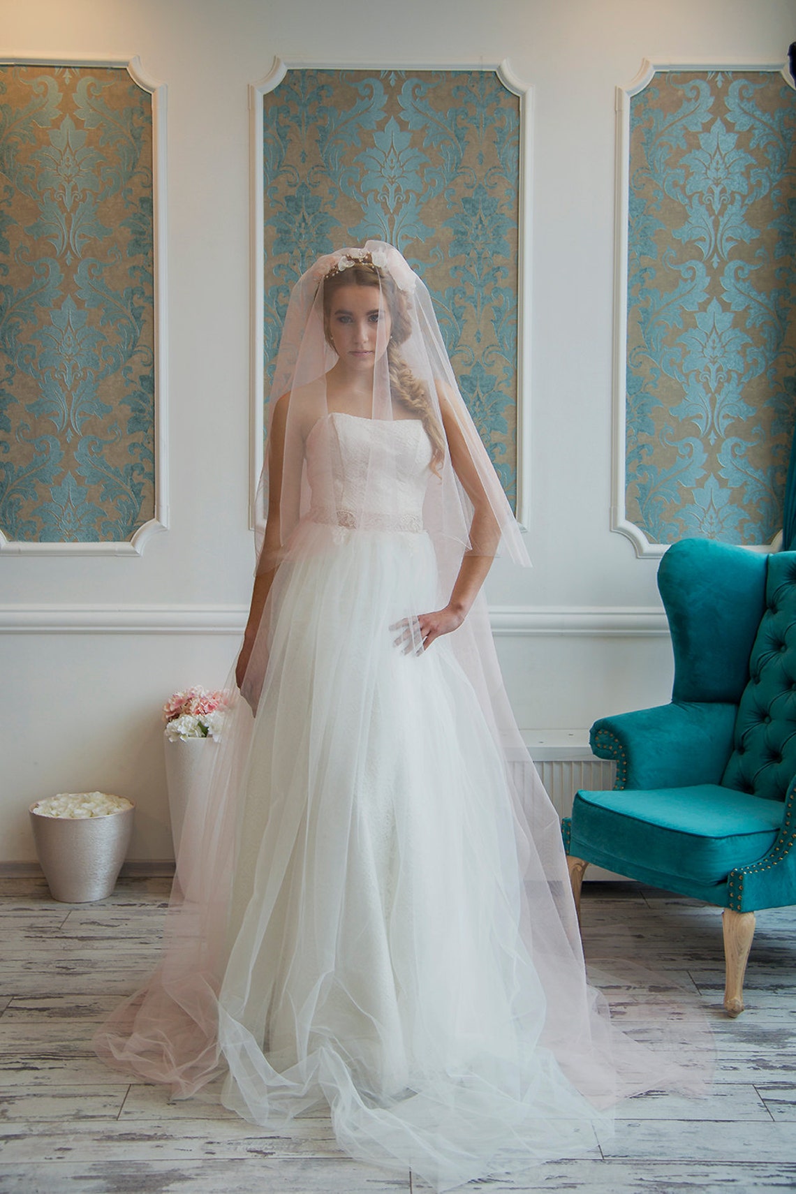 Majesty Elizabeth Blush wedding veil Wedding veilbridal Etsy